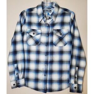 Dixxon‎ Flannel West Coast Customs Blue Black White Plaid Women's Small Button
